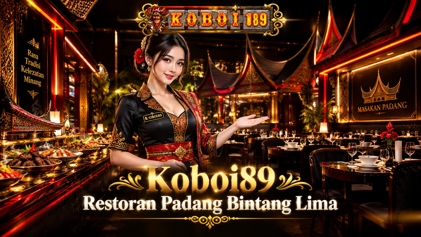 Koboi89 - Banner Restoran Padang Bintang Lima Menu Indonesia, rendang menu juara